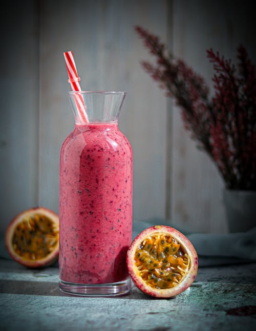 Passion Fruit Smoothie in a Glass Pitcher