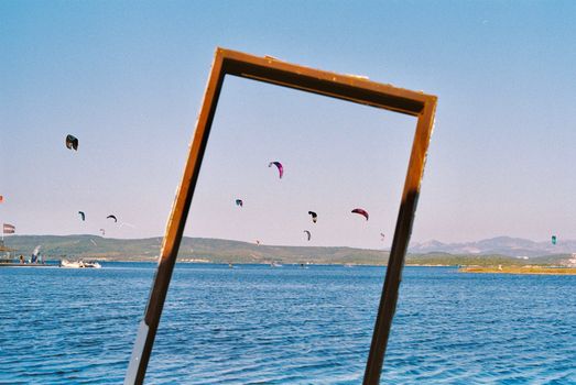 Frame Against Paragliders Under Sea