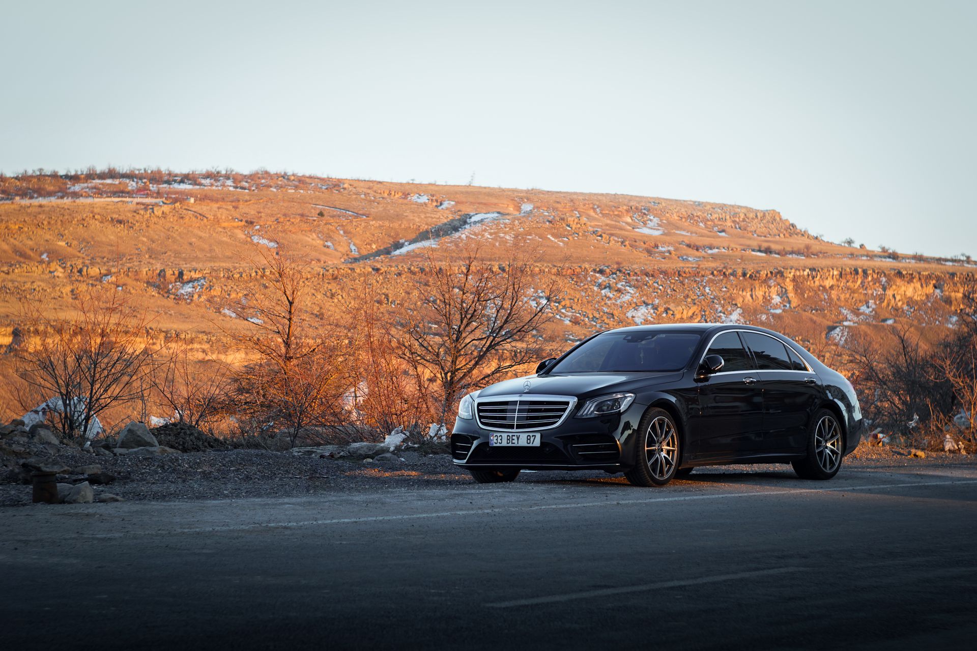 Black Car Parked on the Roadside