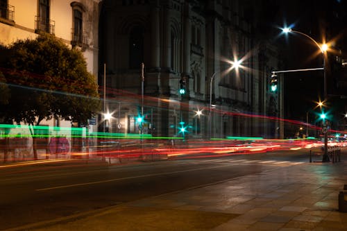 Free Light Streaks on the Road at Night Stock Photo