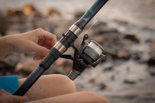 Free A Person Holding a Fishing Reel Stock Photo