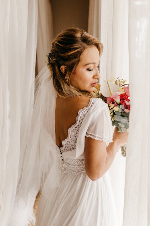Rear View on Woman in Wedding Dress