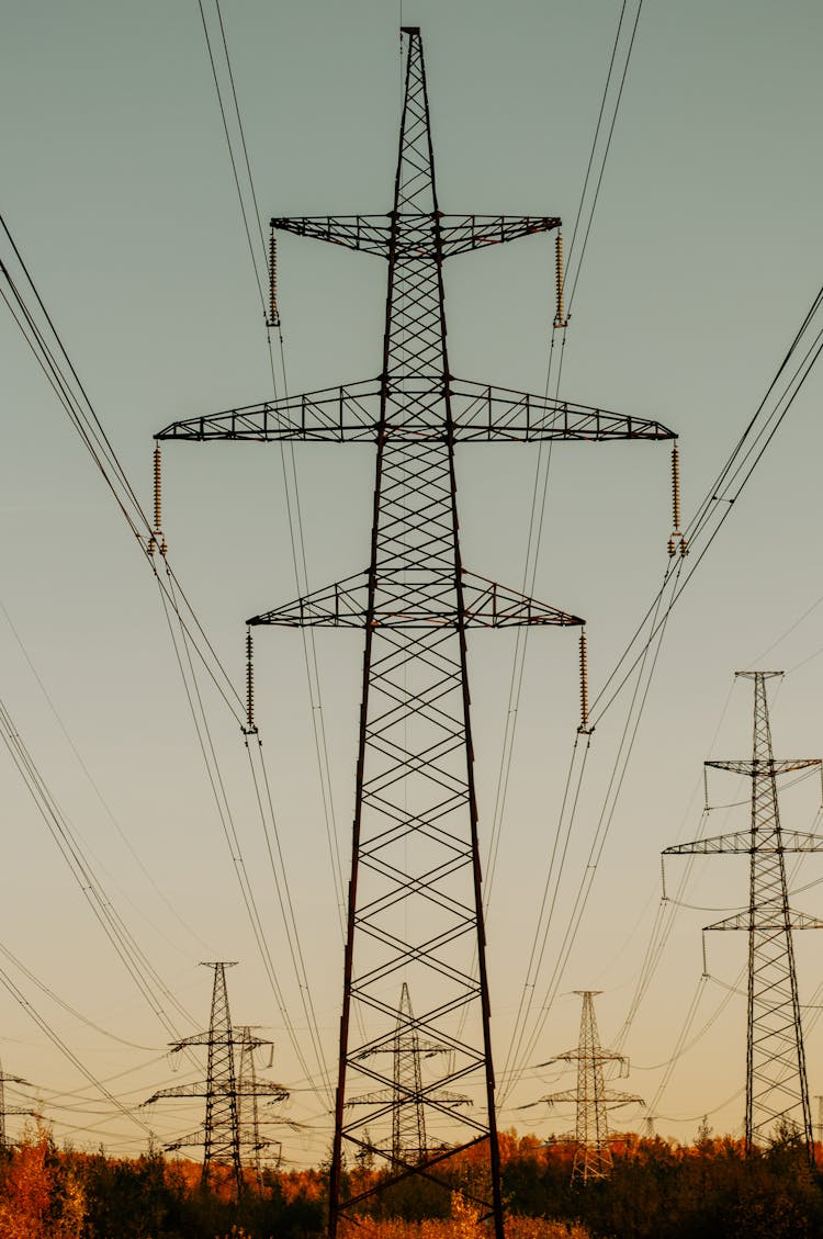 High Voltage Lines At Dusk