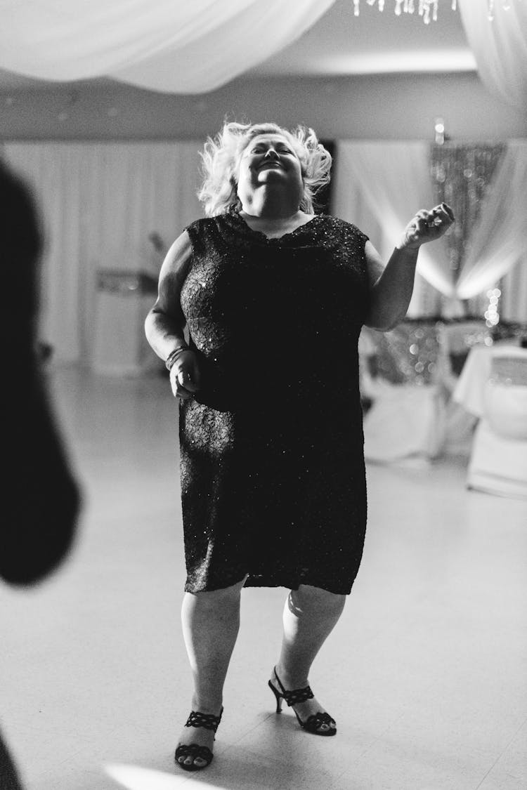 Black And White Portrait Of Dancing Woman In Dress