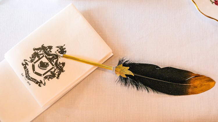 Pen With Feather On A Napkin 