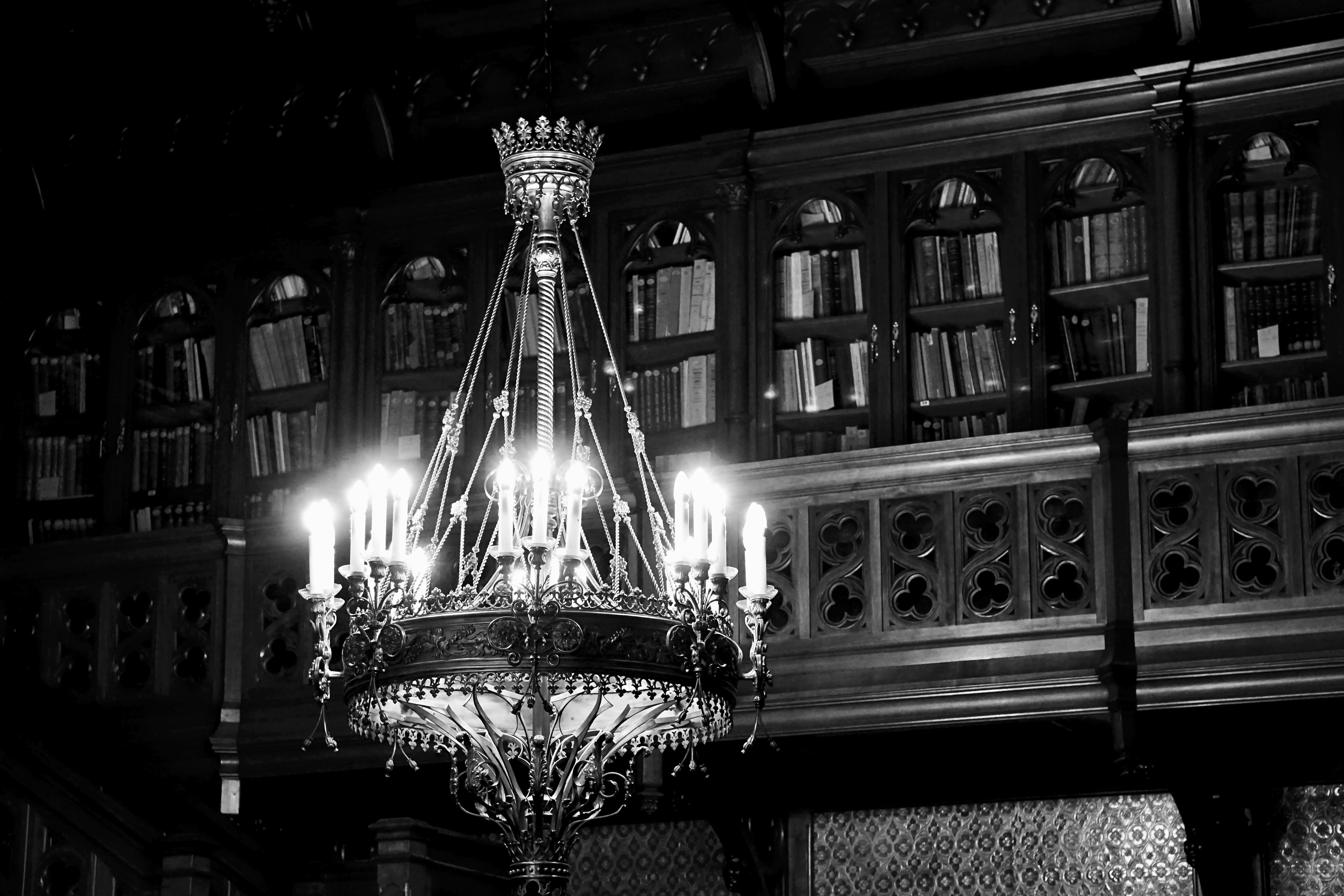 Black and White of a Chandelier · Free Stock Photo