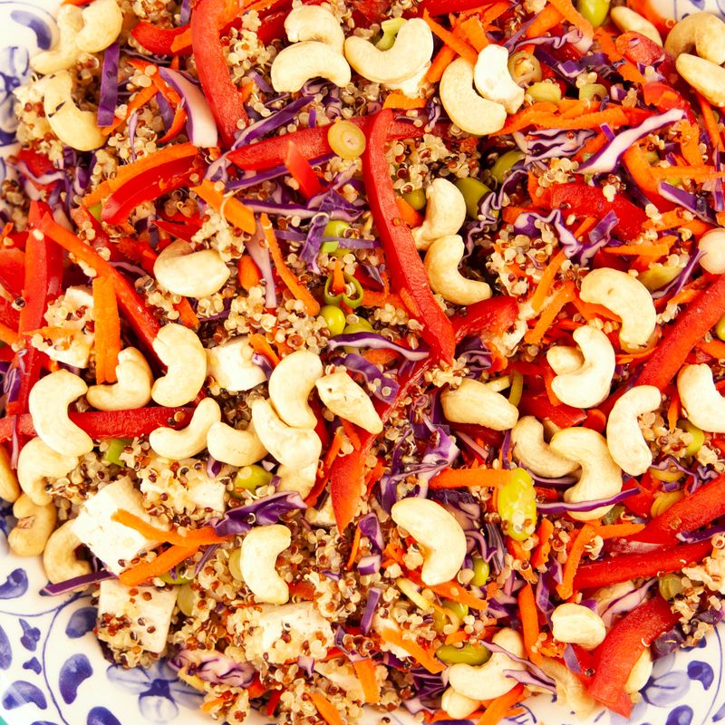 Charred Scallion and Tofu Quinoa Salad with Sesame Vinaigrette