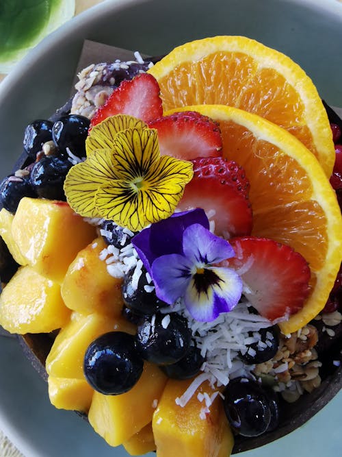 Fruit Salad with Flower Garnish