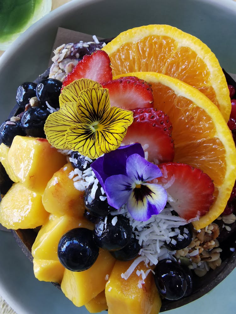 Fruit Salad With Flower Garnish