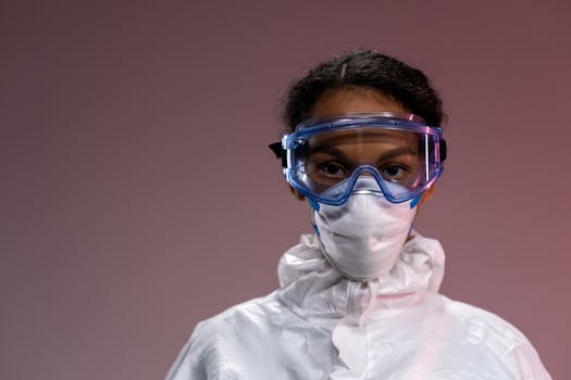 Portrait of a healthcare worker wearing protective gear including goggles and mask.