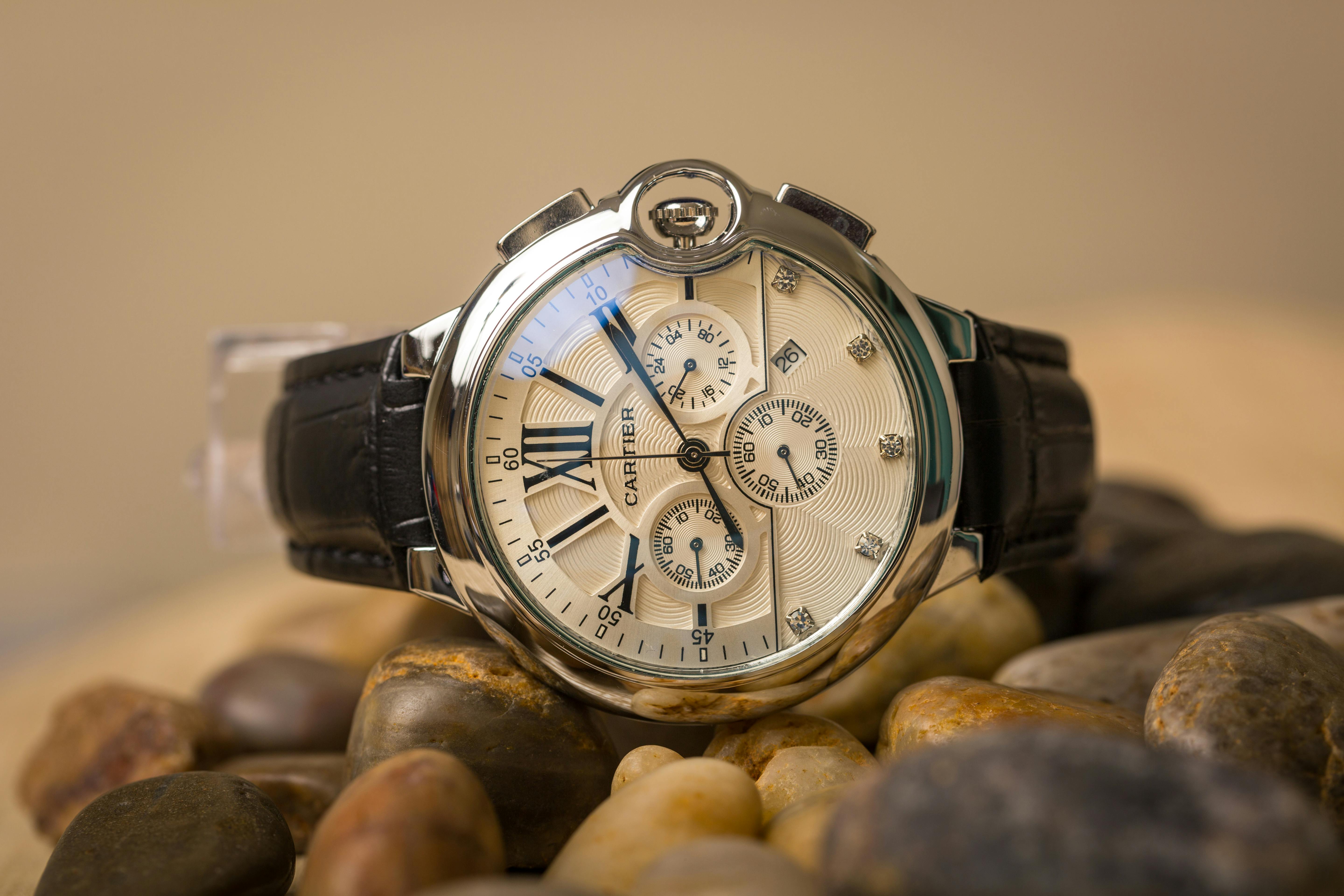 Close up of a Cartier Chronograph Wristwatch Free Stock Photo