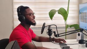 Host at a studio microphone — Emmanuel Jason Eliphalet on Pexels