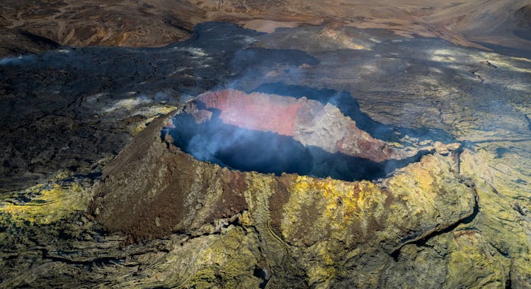 An Aerial Shot Of A Volcano, Iceland