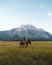 Two people Riding Horses on Meadow