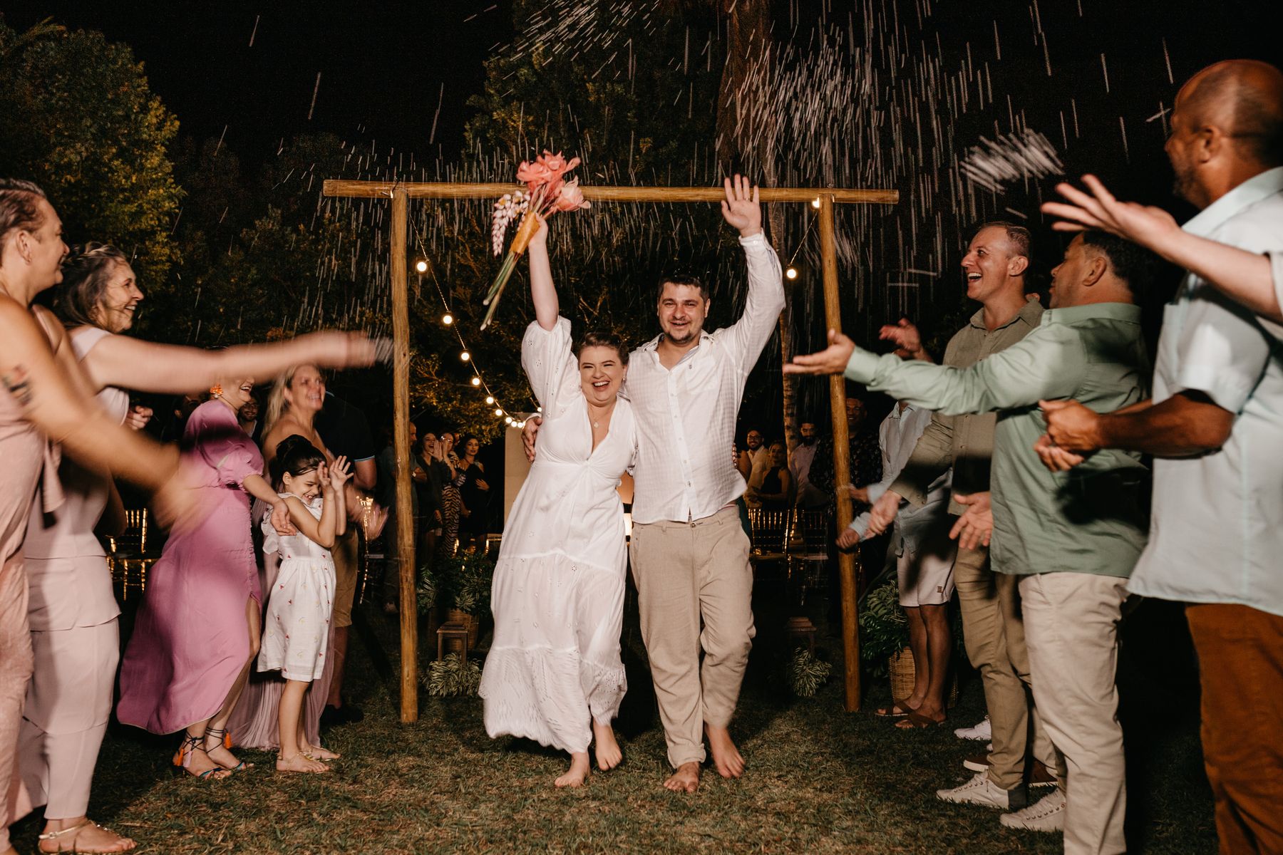 Couple celebrating their engagement with friends