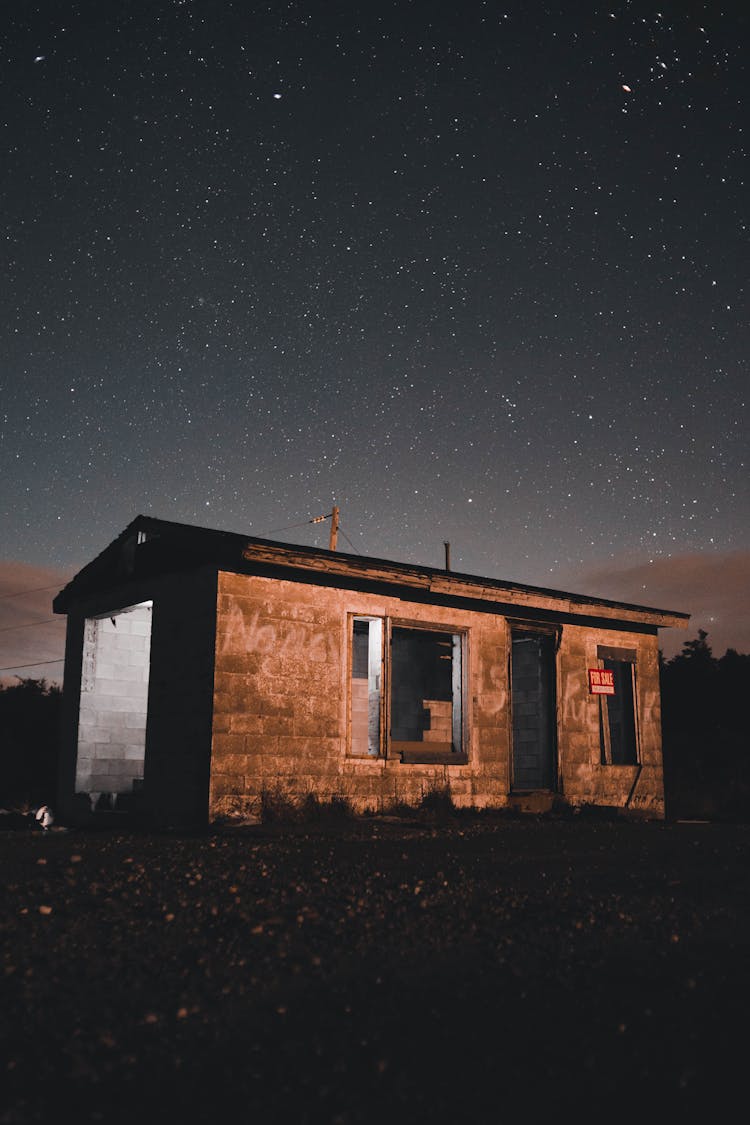 Small Bricked Building At Night