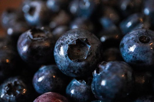 Macro shot highlighting fresh, juicy blueberries with a natural glow and detail.