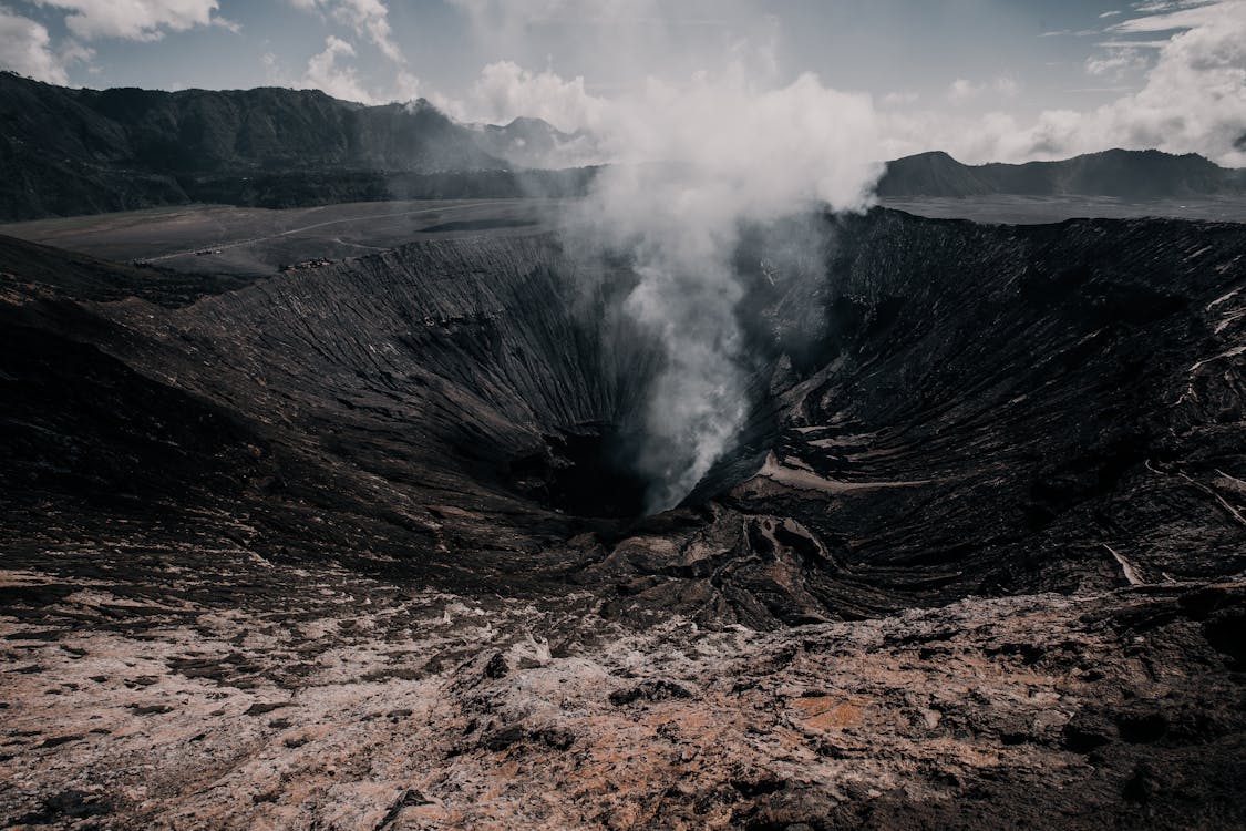 Landscape of Volcano With Smoke