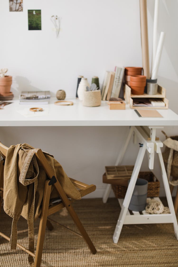 White Wooden Table And Brown Wooden Chair