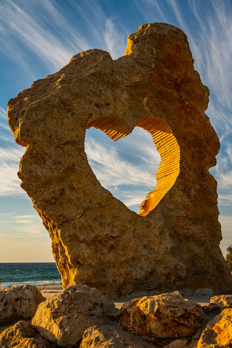 Heart In A Rock On The Seashore In Tel Aviv, Israel 