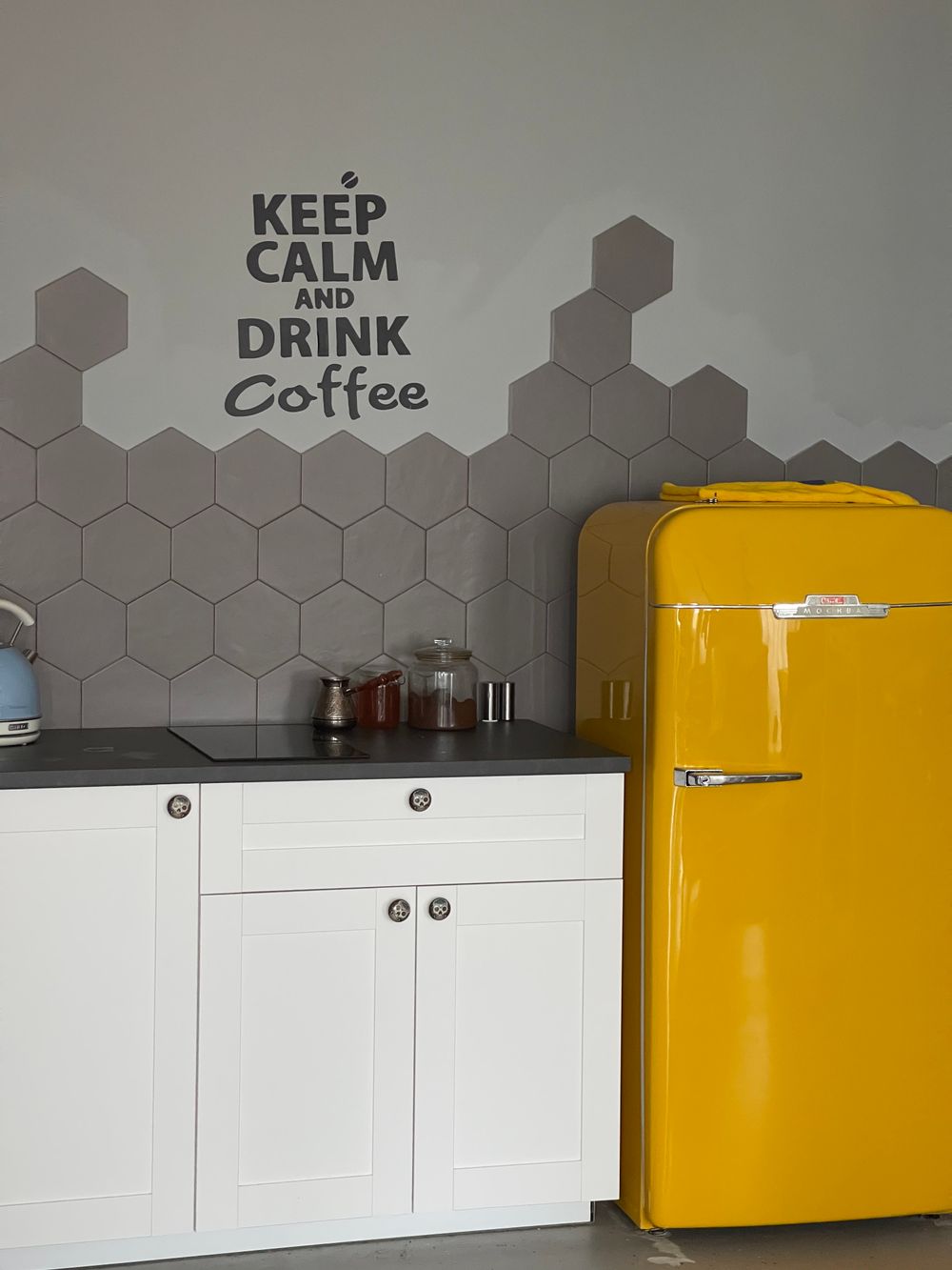 Bright kitchen featuring a colorful retro-style refrigerator
