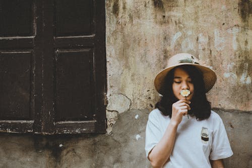 Woman in White Crew-neck Top