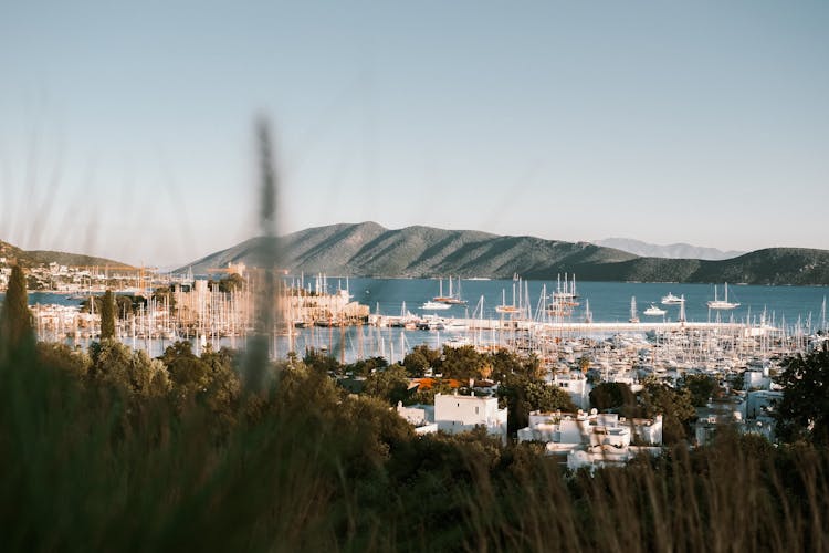 Clear Sky Over Town On Sea Shore