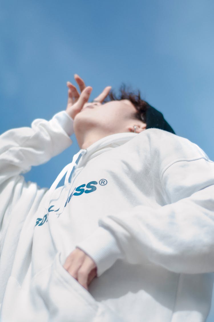 Portrait Of Man Looking Up At Sky