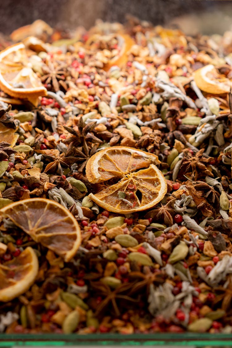 Close Up Of A Mix Of Spices And Fruits