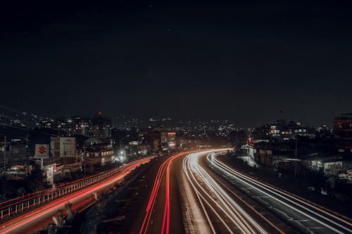 gece, uzun pozlama, yollar içeren Ücretsiz stok fotoğraf