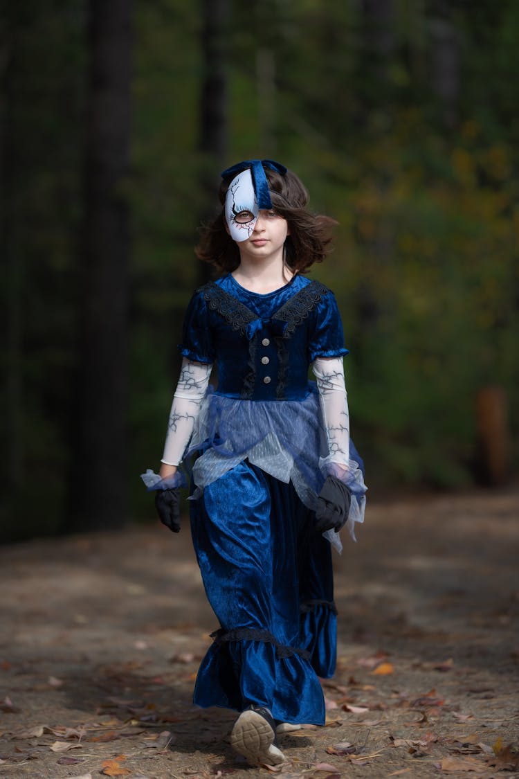 A Girl Wearing Broken Doll Costume