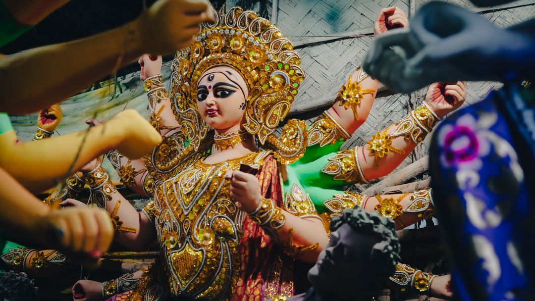 Statue dressed in a colourful sari