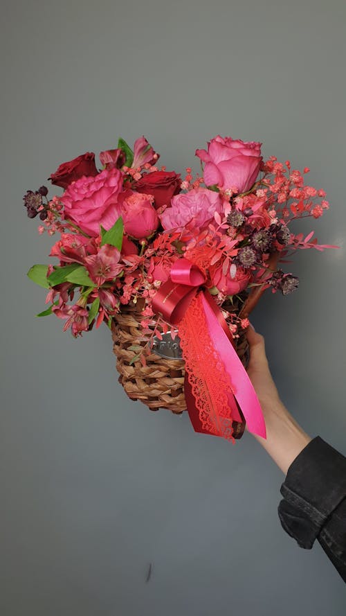 Free Flowers Arrangement in a Basket Stock Photo