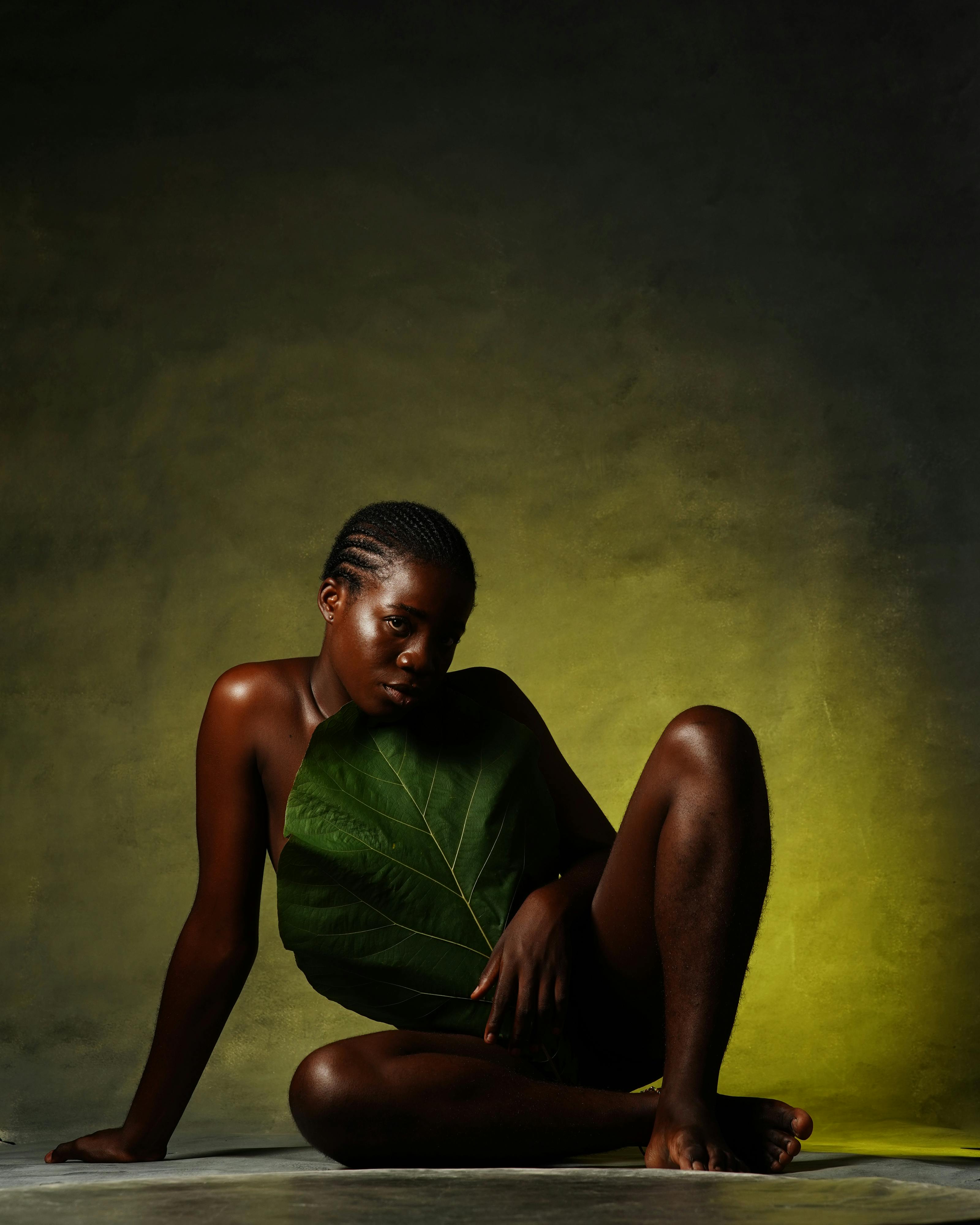 Portrait of Naked Woman Covered With Leaf · Free Stock Photo