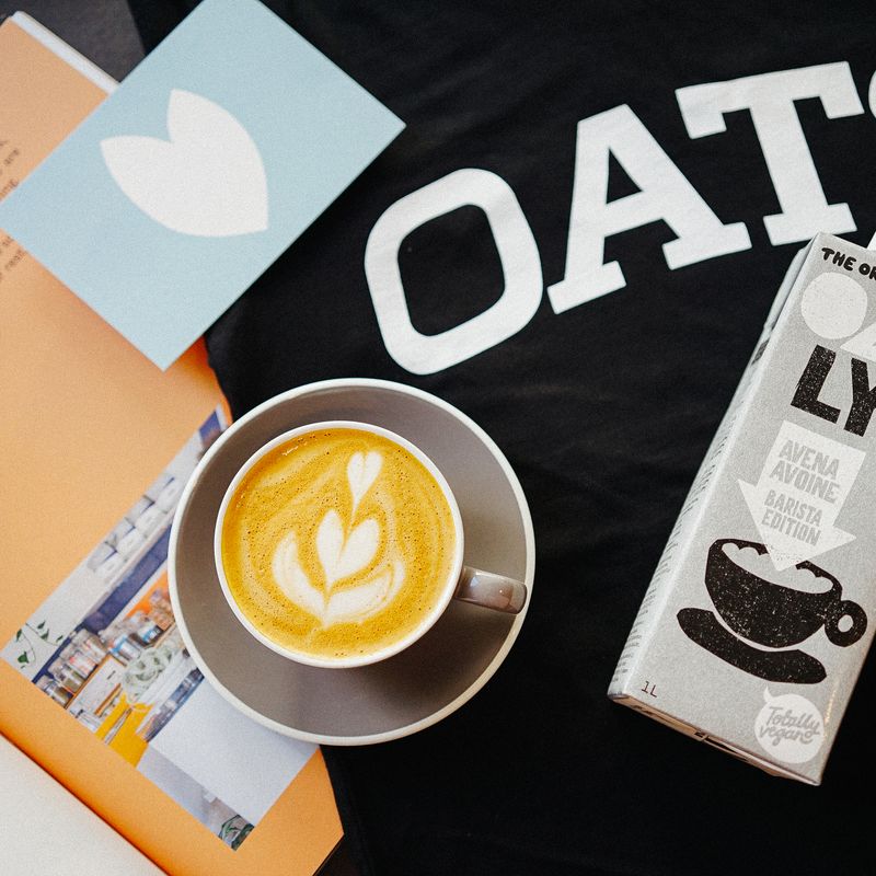 Latte with oat milk and latte art