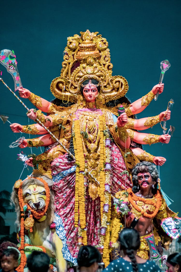 Colorful Intricate Statue Of Hindu Goddess Durga