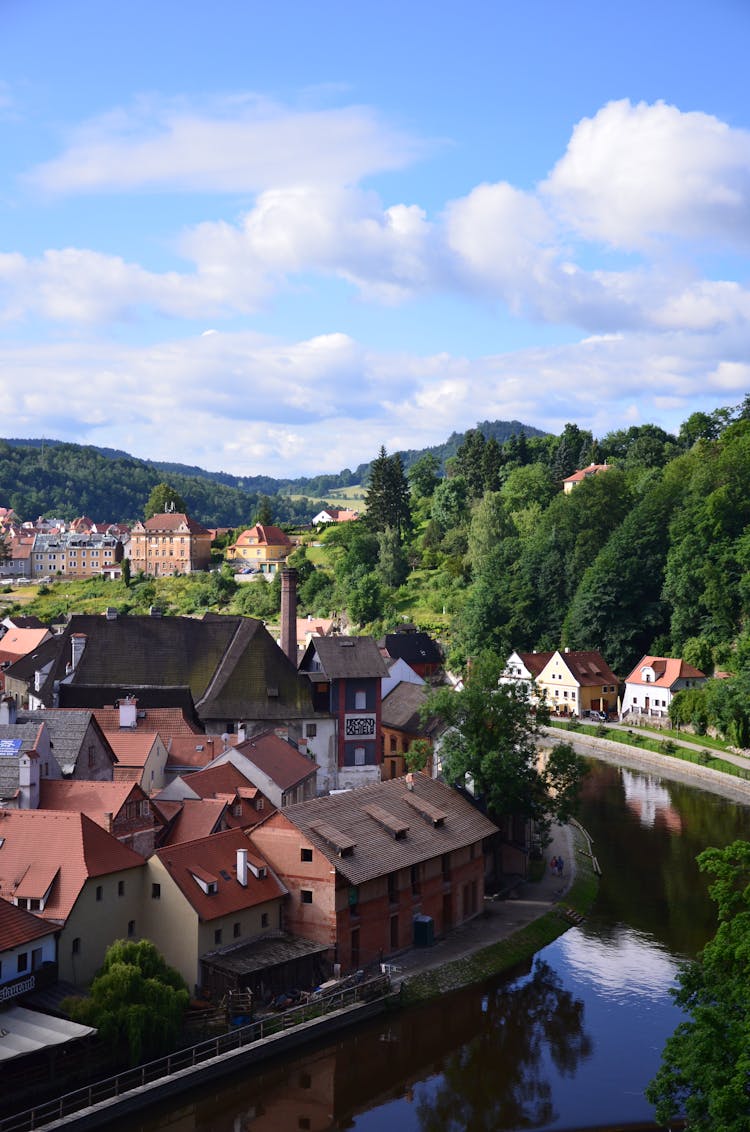 View Of An Idyllic Riverside Town