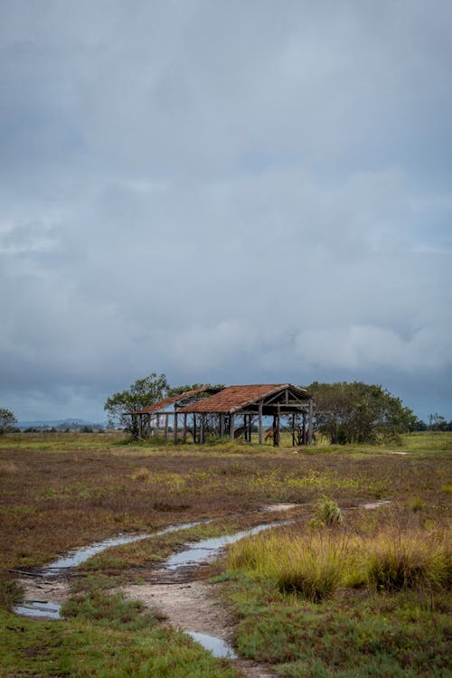 Abandoned Farmhouse on a Field 