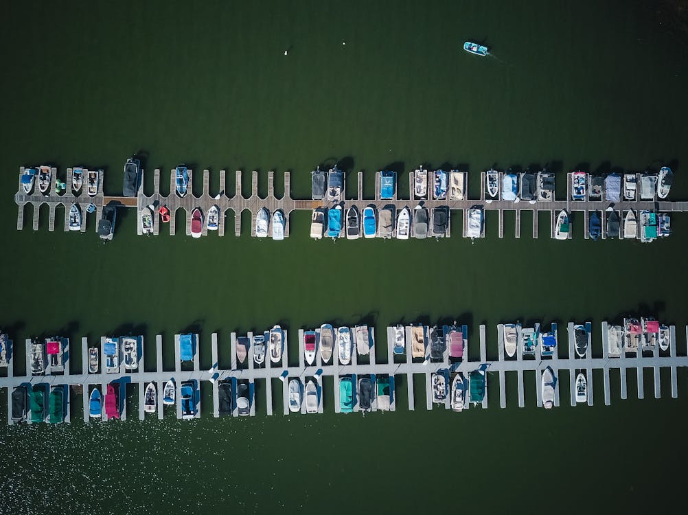 Aerial View of Boats Docked on Water