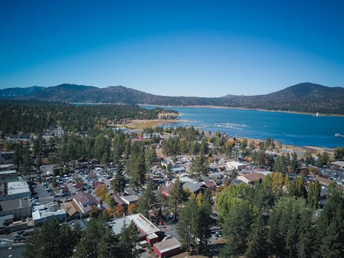 Aerial View of Town near Body of Water