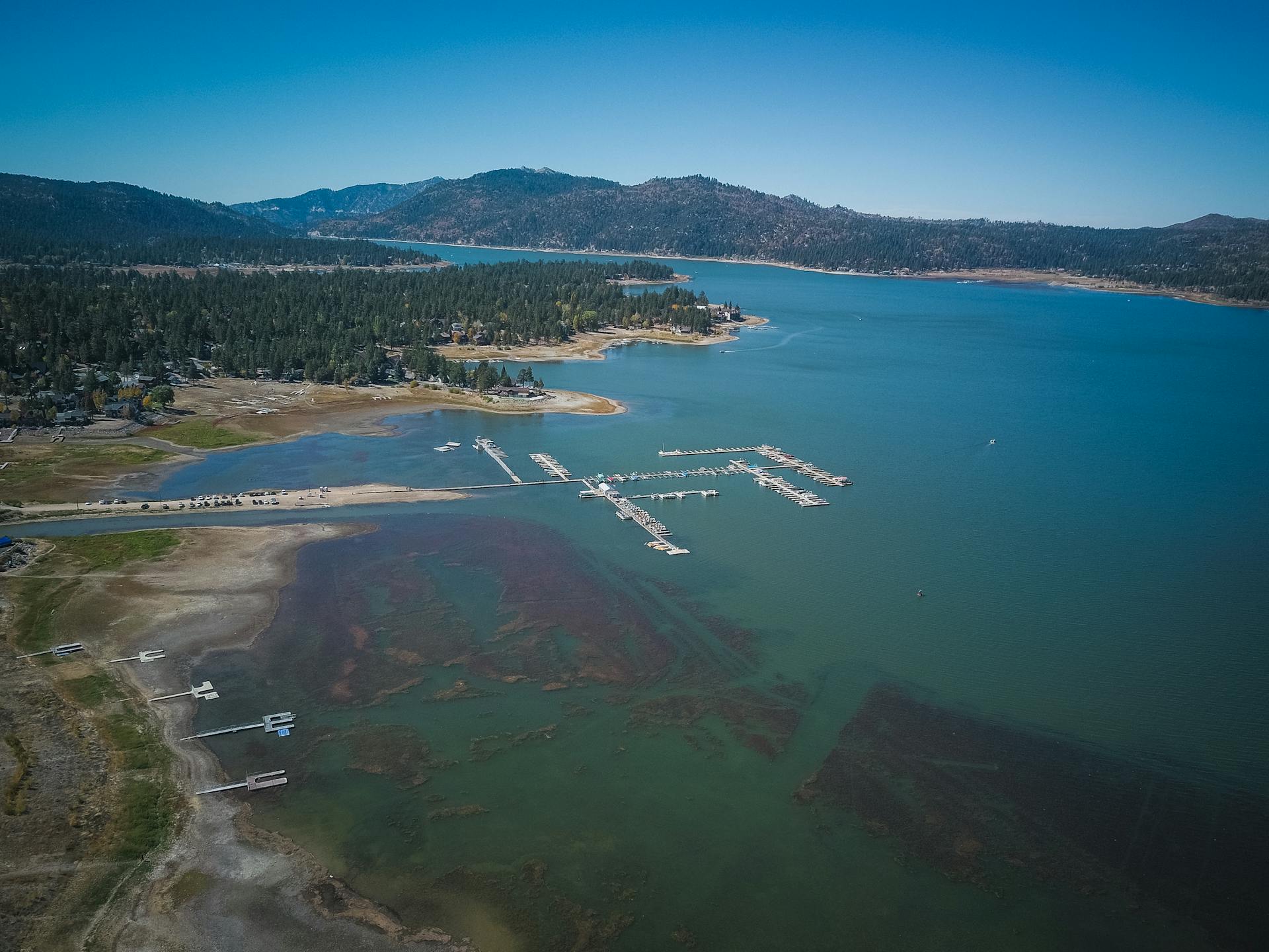 Aerial View of a Port and Harbor on Body of Water