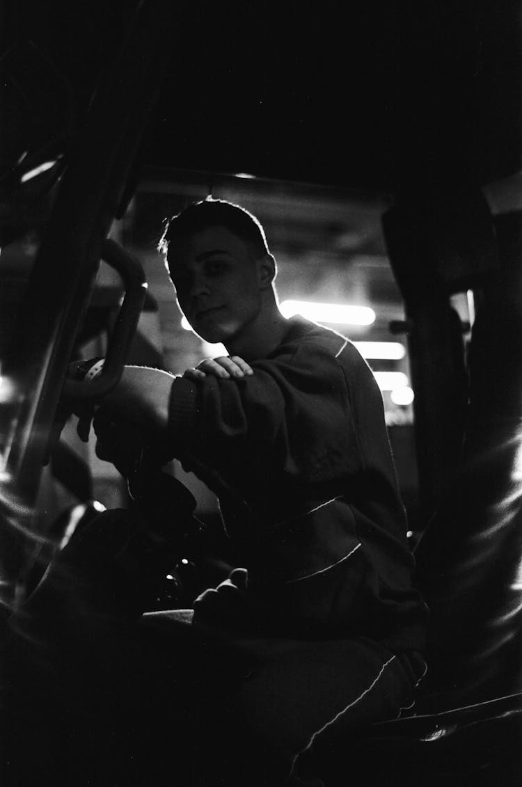 Black And White Photo Of A Truck Driver