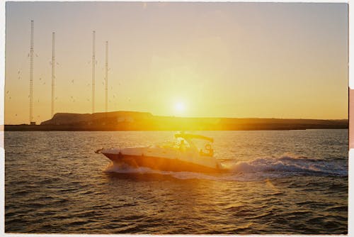 快艇, 日落, 汽船 的 免費圖庫相片