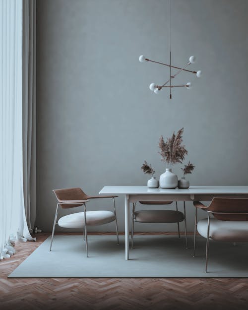 Fotos de stock gratuitas de diseño de interiores, jarrones blancos, mesa