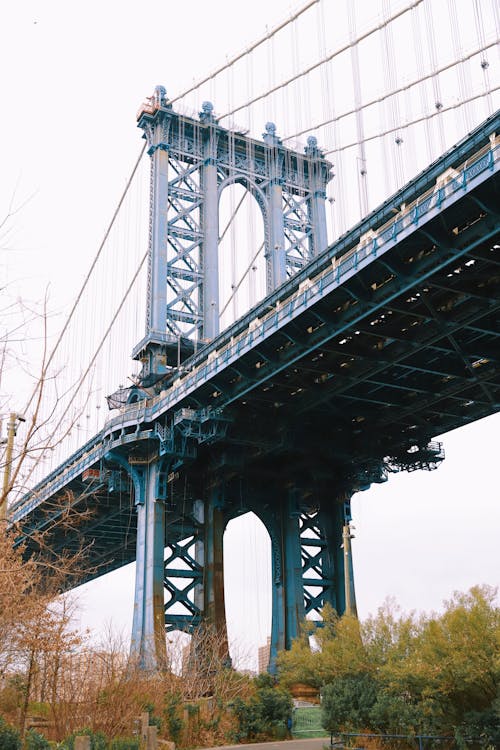 Low Angle Shot of a Suspension Bridge 