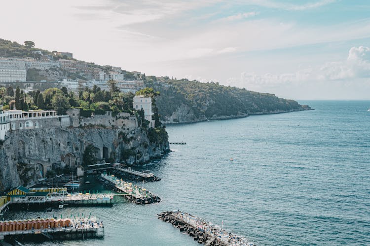 Aerial Shot Of Sorento Villa Comunale Park In Campania Italy