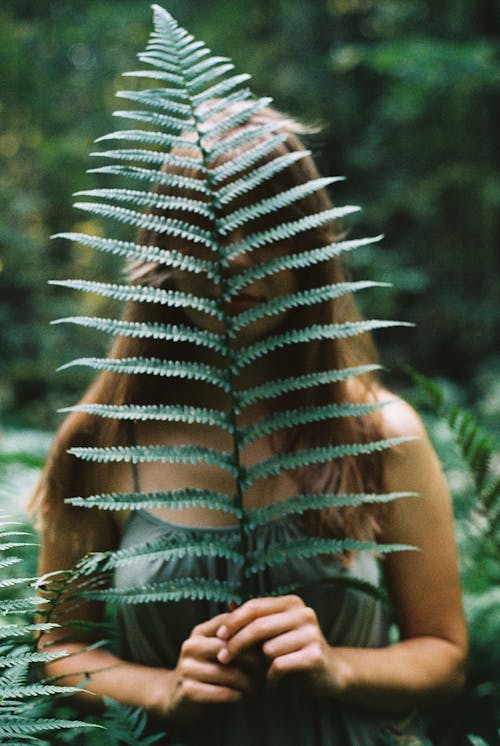 Woman Holding a Big Fern Leaf 