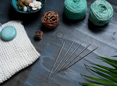 A Close-Up Shot of Knitting Materials