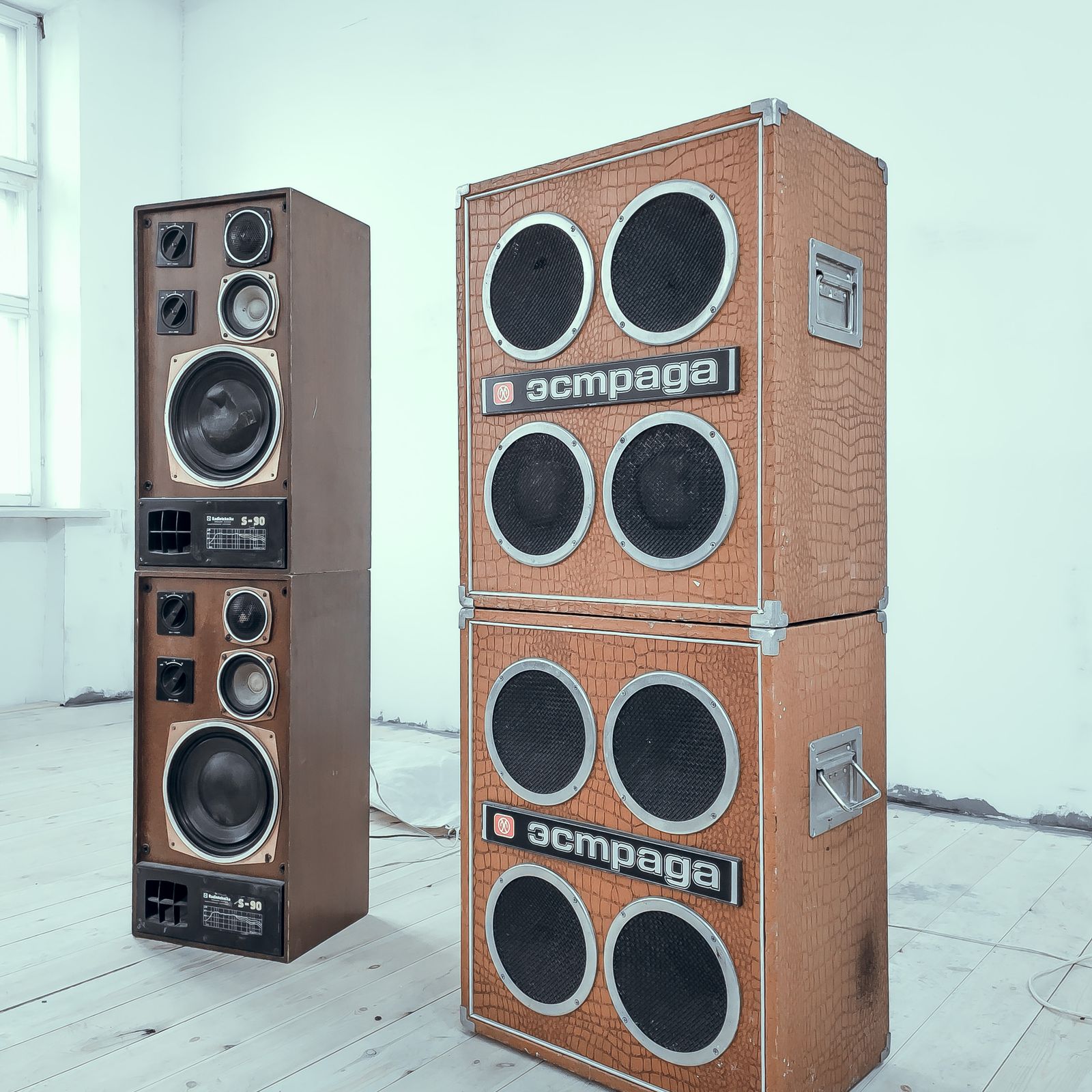 Tower of vintage loudspeakers