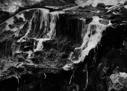 Grayscale Photo of Water Falls